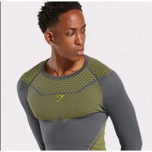 Gymshark Onyx Long Sleeve Shirt Mens Large Charcoal Grey Lime‎ Green RARE